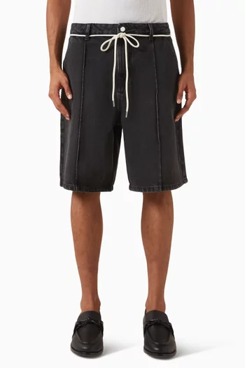 Drawcord Wide-leg Shorts in Denim