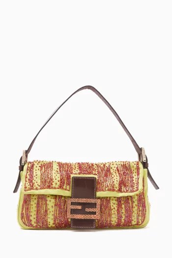 2000s Beaded Baguette Shoulder Bag in Satin