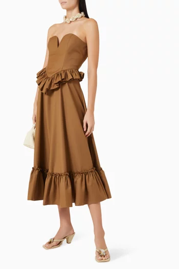 Eclat de Lune Midi Dress in Cotton-linen Blend