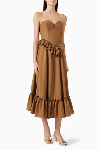 Eclat de Lune Midi Dress in Cotton-linen Blend