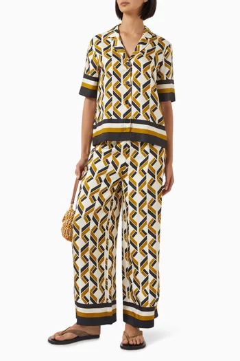 Geometric-print Wide-leg Pants in Silk