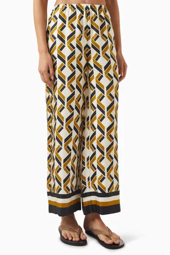 Geometric-print Wide-leg Pants in Silk