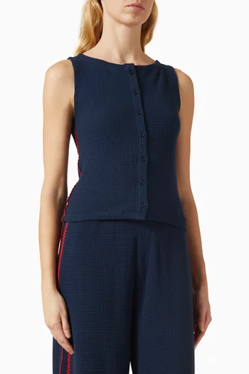 Betsie Button Tank Top in Waffle-knit