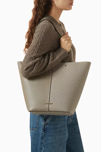 حقيبة يد فلورا كبيرة جلد وقنب بشعار الماركة