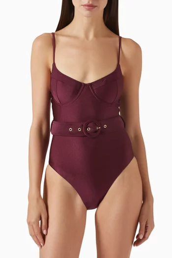 Noa Belted One-piece Swimsuit in Stretch Nylon