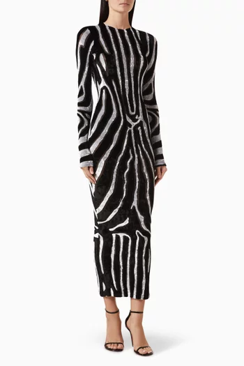 Zebra-print Midi Dress in Velvet