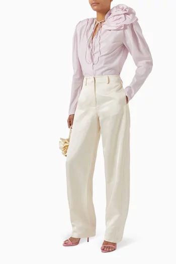 Flower-appliqué Blouse