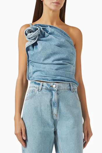 One-shoulder Draped Top in Denim