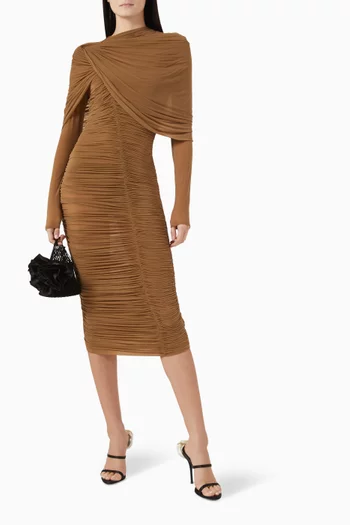 Draped High-neck Midi Dress in Cupro