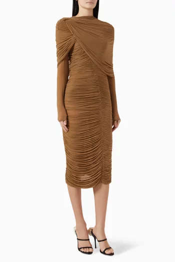 Draped High-neck Midi Dress in Cupro