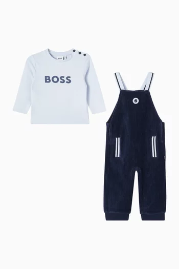 Striped Overalls & T-shirt Set in Cotton