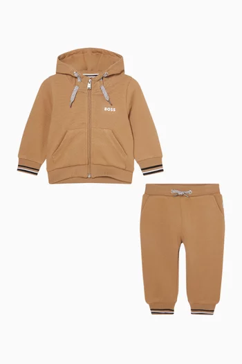 BB LS TRACKSUIT W HOODED CARDIGAN W FRONT POCKETS, STRIPE ON THE CUFFS, BOSS LOGO ON THE CHEST. JOGGING PANTS:Brown:2Y|218558163