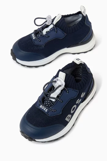 سنيكرز بشعار الماركة جلد صناعي وقماش منسوج