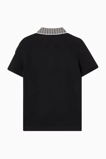 JB SS POLO SHIRT IN 100 COTTON PIQUE, BUTTONED FASTENING, FANCY JACQUARD COLLAR, DOUBLE B SILICONE BADGE ON THE SHOULDER:BLK:12Y|218558329