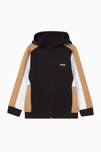 Colour-block Logo Zip-up Hoodie in Fleece