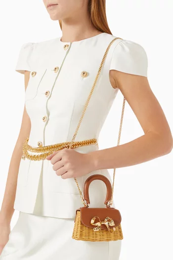 Micro Bow Top-handle Bag in Rattan