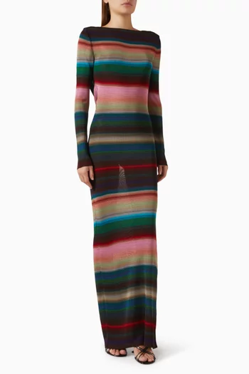 فستان طويل بنقشة مخططة نسيج فيسكوز