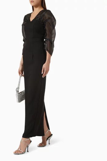 Embellished Dress in Crepe & Organza