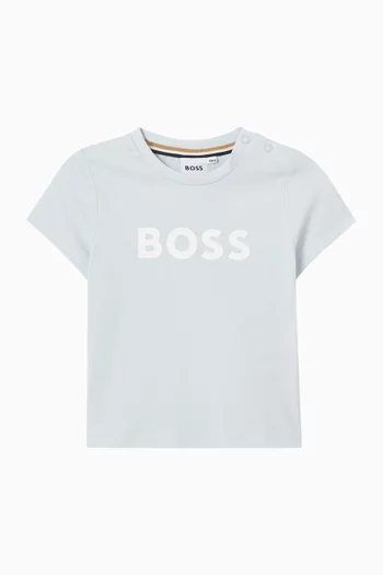 BB SS T-SHIRT IN 100% COTTON JERSEY, SNAP CLOSURE AT THE SHOULDER, BOSS PRINT ON THE FRONT.:Light/Pastel Blue:9M|218562185