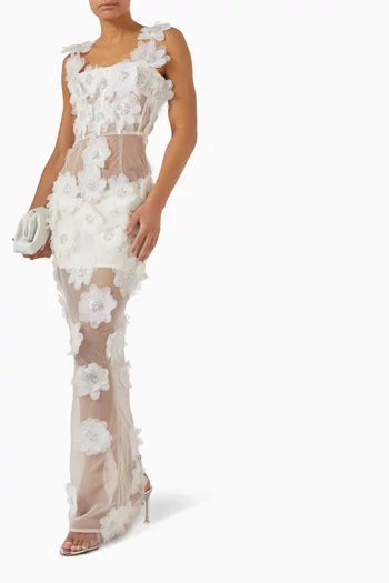 Rosalie Floral-appliqué Dress in Tulle