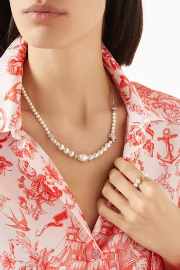 Skull Pearl Necklace in Gold-tone Brass