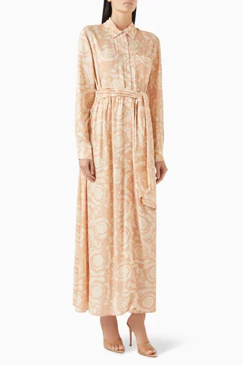 Printed Shirt Maxi Dress in Viscose Rayon
