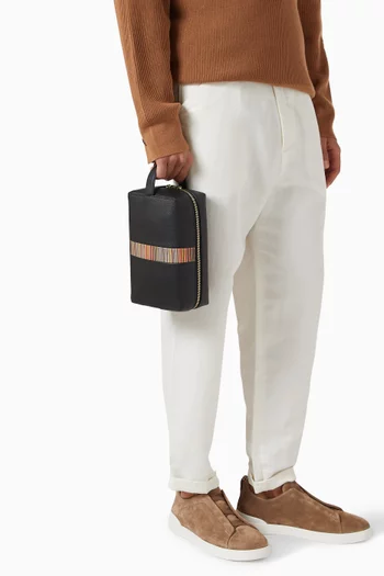 Signature Stripe Wash Bag in Leather