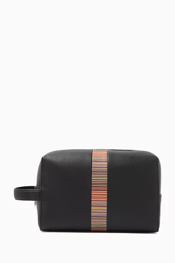 Signature Stripe Wash Bag in Leather