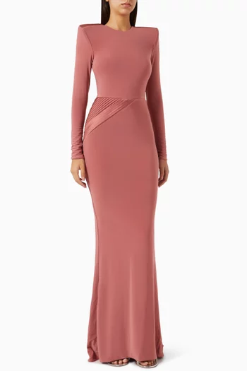 FULLY LINED STRETCH JERSEY GOWN WITH STITCHED SATIN SIDE & SHOULDER PANELS, AND SHOULDER ACCENTS:Light/Pastel Pink:8|218569030