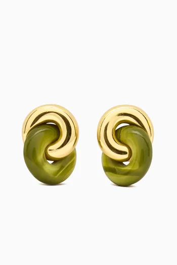 Interlock Stud Earrings in Resin & Gold-tone Brass