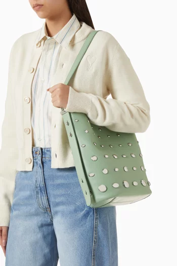 Halo Studded Bucket Bag in Leather