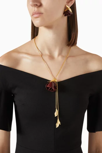 Rosebud Necklace in Leather & Gold-tone Brass