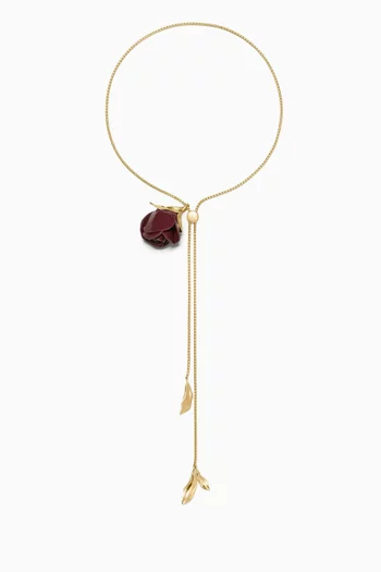 Rosebud Necklace in Leather & Gold-tone Brass