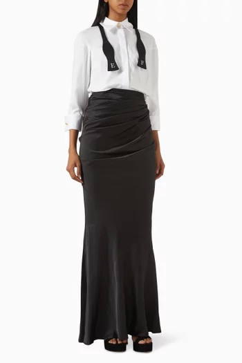 فستان طويل بعقدة قطن