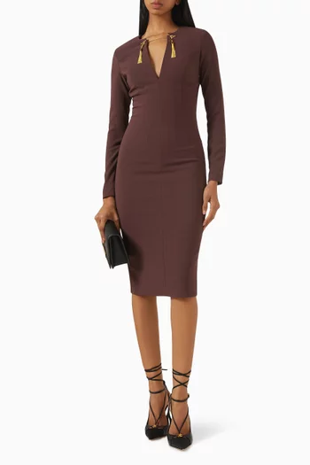 Jewel-chain Midi Dress in Crepe
