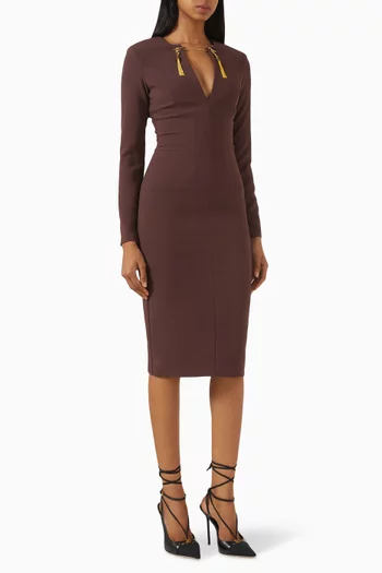 Jewel-chain Midi Dress in Crepe