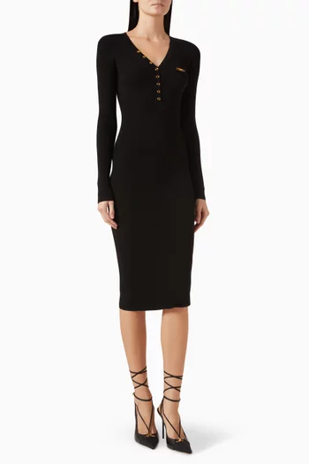 Ribbed Chest-pocket Midi Dress in Knit