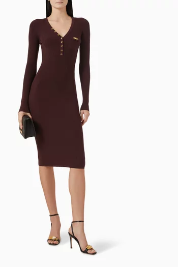 Ribbed Chest-pocket Midi Dress in Knit
