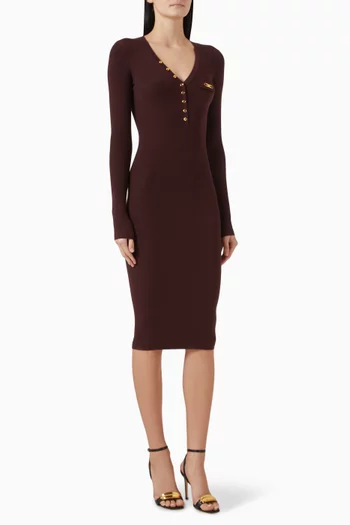 Ribbed Chest-pocket Midi Dress in Knit