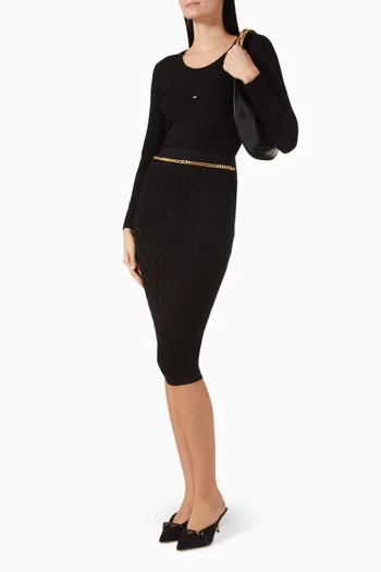 Chain Accent Midi Skirt in Textured-knit