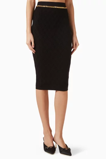 Chain Accent Midi Skirt in Textured-knit