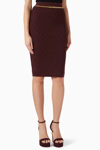 Chain Accent Midi Skirt in Textured-knit