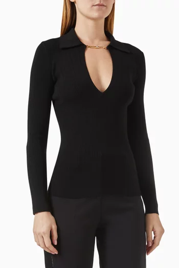 Openwork-detail Top in Ribbed Knit