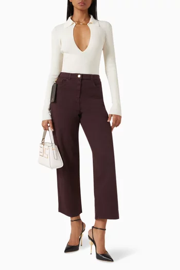 Openwork-detail Top in Ribbed Knit