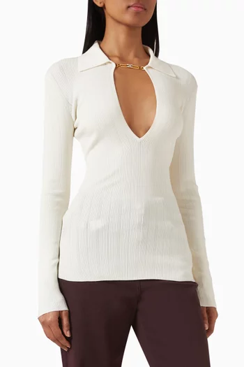Openwork-detail Top in Ribbed Knit