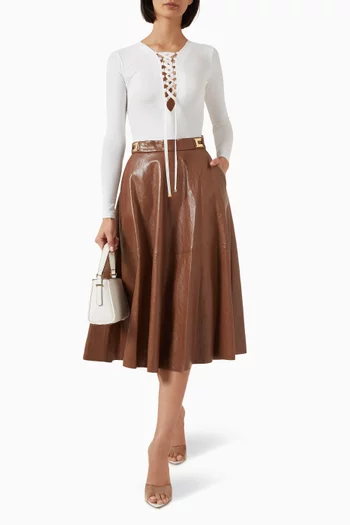Flared Midi Skirt in Faux Leather