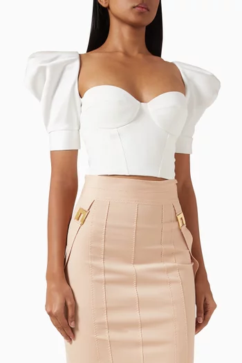 بلوزة قصيرة بأكمام منفوخة كريب وستان