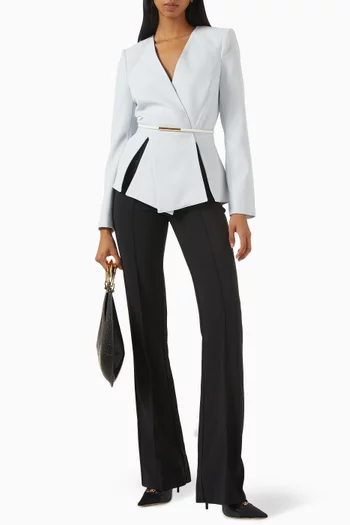 بنطال بحزام سلسلة وخصر مرتفع كريب