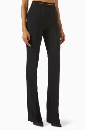 بنطال بحزام سلسلة وخصر مرتفع كريب