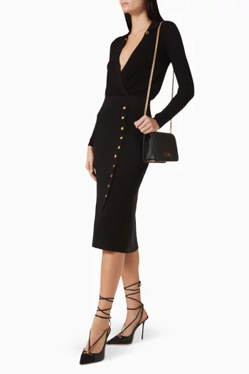 Jewel Button Midi Skirt in Knit